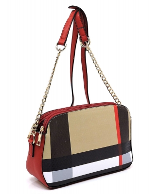 Plaid Check Print Multi Compartment Dome Crossbody Bag BT2702 RED